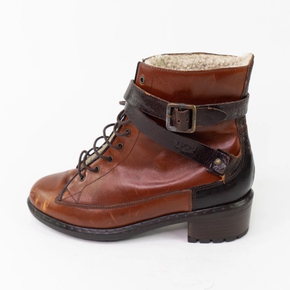 UGG Collection Sassari Leather Combat Ankle Boots Womens 8 Shearling $695 MSRP - Picture 5 of 12